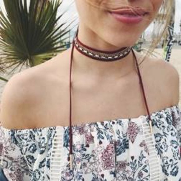 Jen Atkin x Chloe + Isabel Women's Jewel Suede Headwrap Choker Necklace Burgundy - Picture 1 of 9